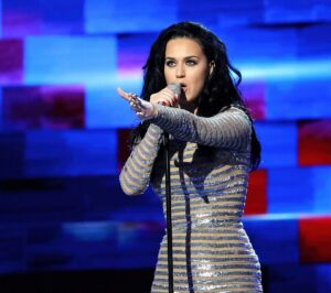 Katy Perry sings to the Democratic National Convention in Philadelphia, July 28, 2016.